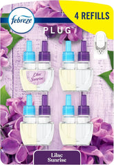Febreze Plug In Air Freshener, Odor-Fighting Scented Oil Refill, Air Fresheners for Home and Bathroom and Kitchen, Long Lasting for Strong Odors, Lilac Sunrise Scent, 0.87oz Refills, 4 Count