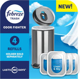 Febreze Trash Odor Fighter, Trash Can Air Freshener, Stick-On Deodorizer for Garbage Cans, Diaper Pails, Works with Scented Trash Bags, Linen & Sky Scent, 4 Refills (Holder Sold Separately)