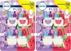 Febreze Odor-Fighting Fade Defy PLUG Air Freshener, Southern Lilac Mornings, Sweet Watermelon Vine, (2 of Each), .79 fl. oz. Oil Refill, 4 Count (Pack of 2)
