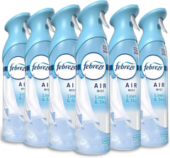 Febreze Air Mist, Air Freshener Spray, Odor Fighting Room Spray, Deodorizer for Home Bathroom Kitchen Office Apartment Dorm Room Classroom, Linen & Sky Scent, 8.1oz (Pack of 6)