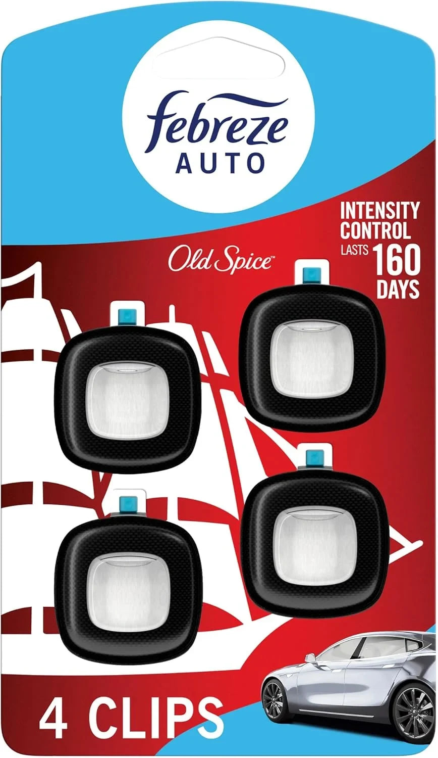 Febreze Odour-Fighting Auto Air Freshener, Car Vent Clip, Old Spice, 4ct